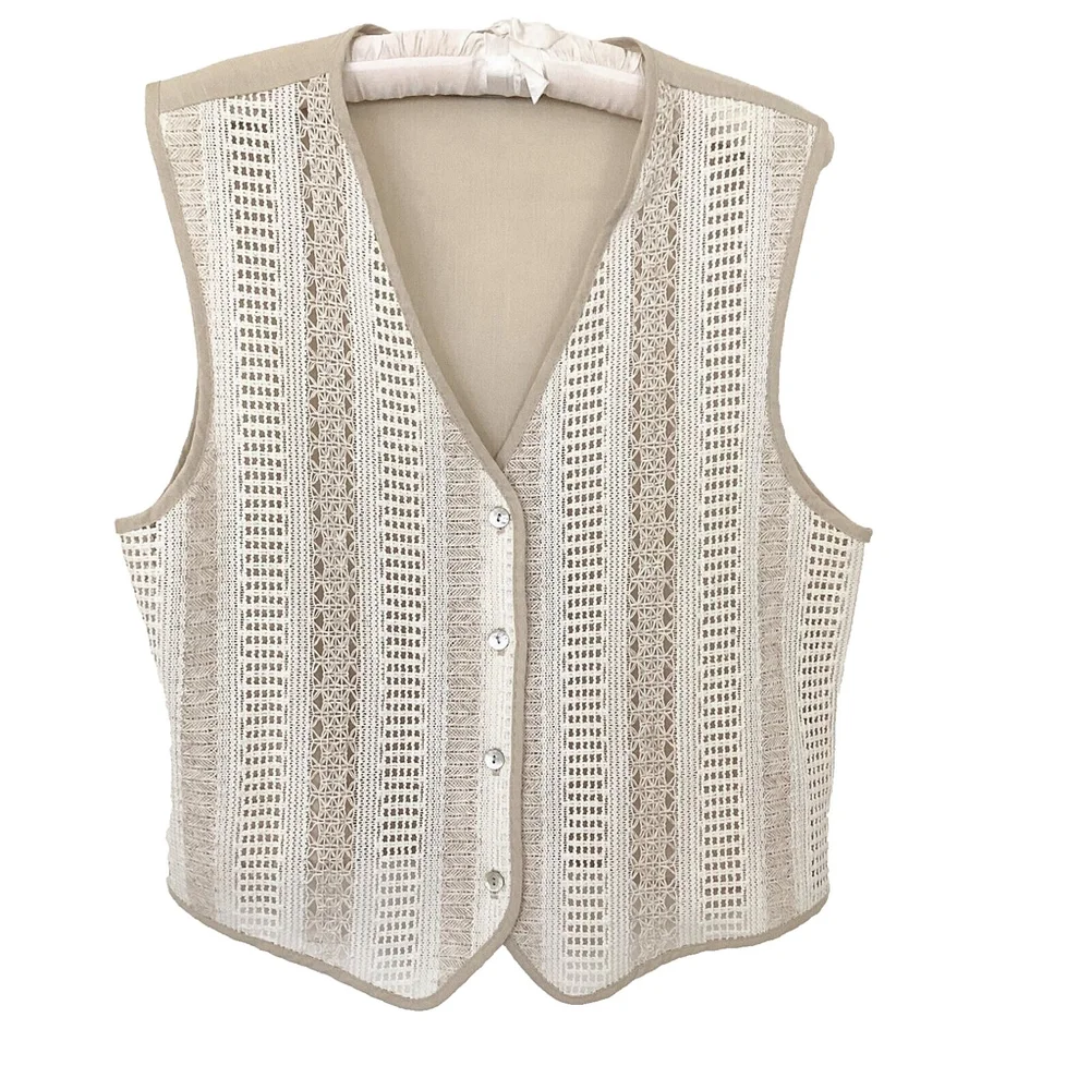 Jessica Michelle Beige & Cream Open Weave Lightweight Vest Size M - Picture 1 of 6
